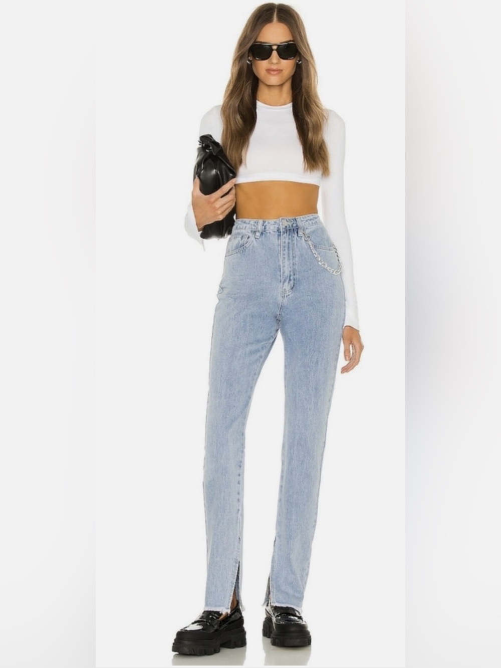 WeWoreWhat Stiletto Slit Hem Skinny Jeans Light Blue Wash Size 25